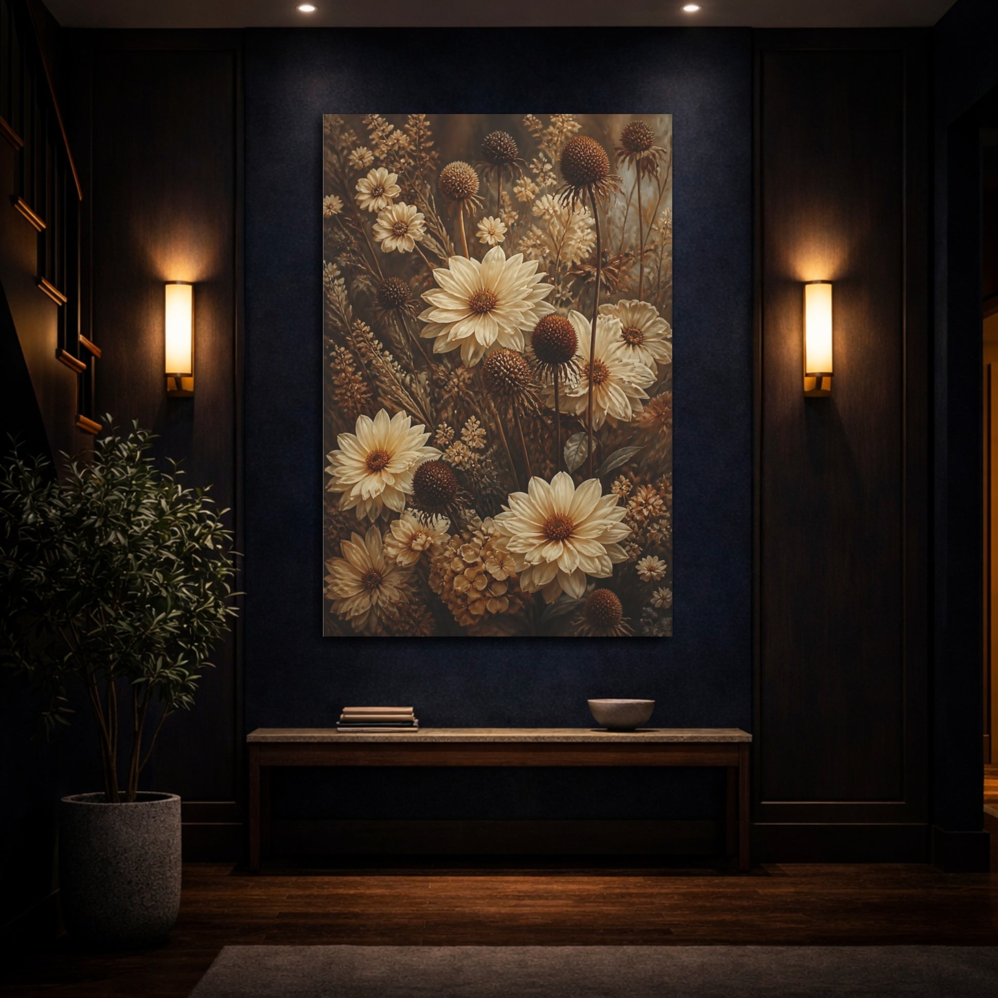 Mockup 4. Cream Garden Flowers shown as canvas print
