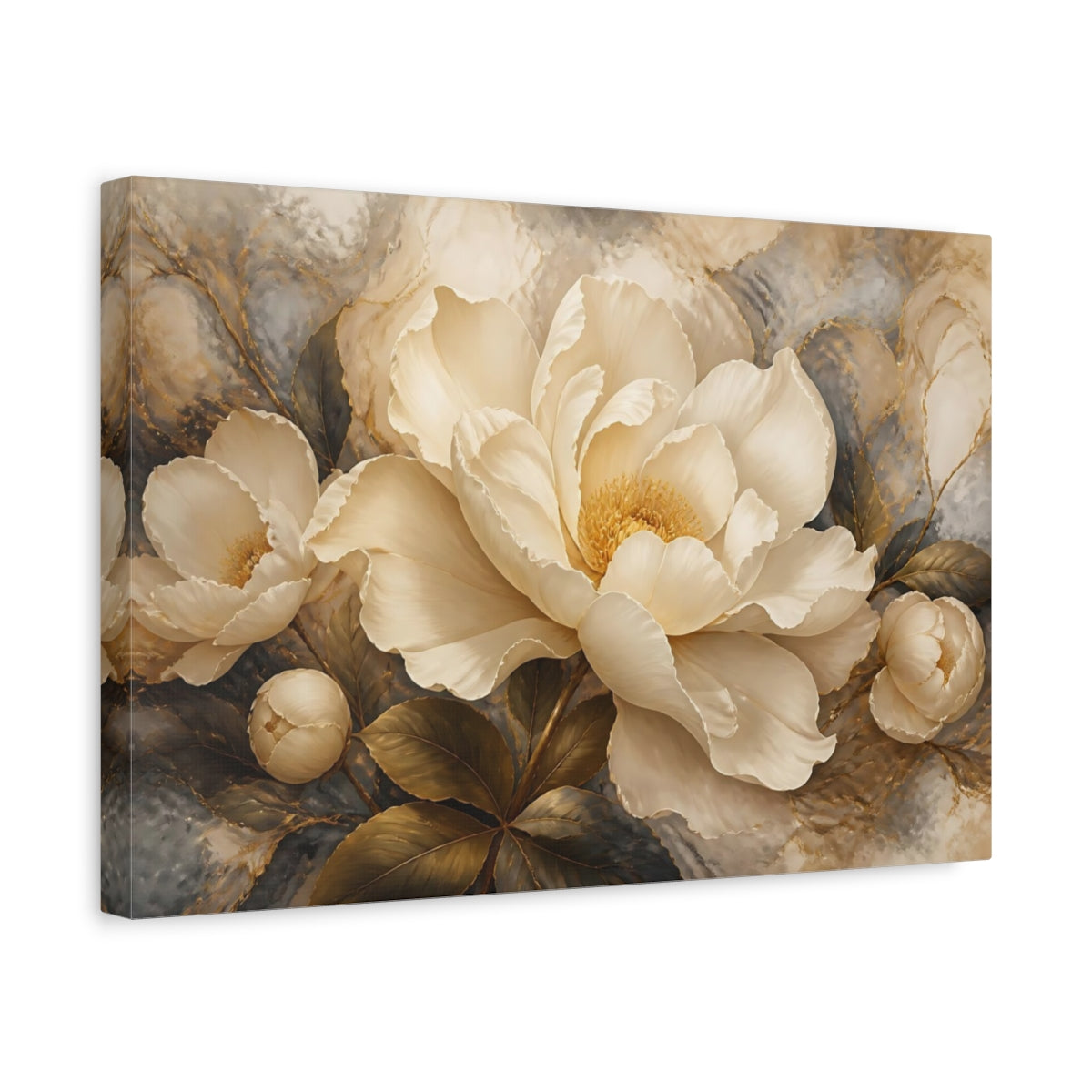 Side Mockup 4. Cream & Gold Peony shown as canvas print