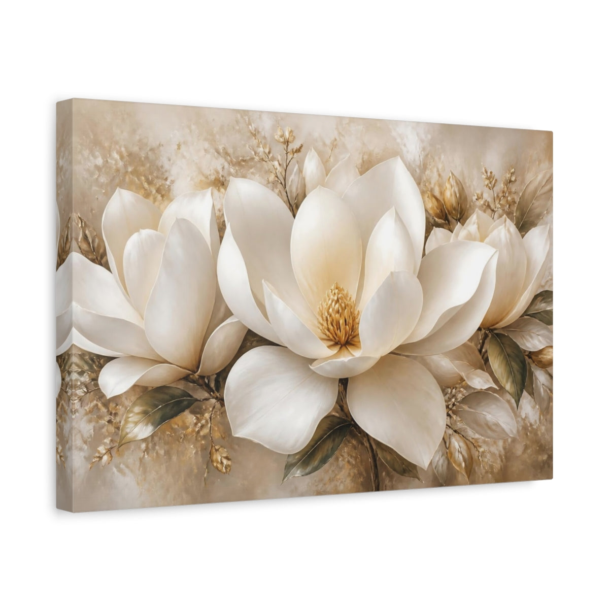 Side Mockup 4. Cream Magnolia Blossom shown as canvas print