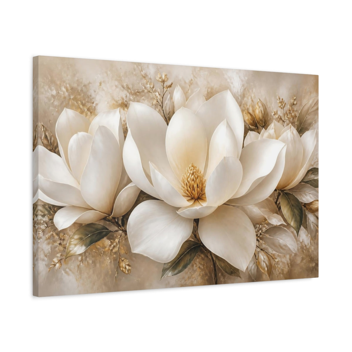Side Mockup 2. Cream Magnolia Blossom shown as canvas print