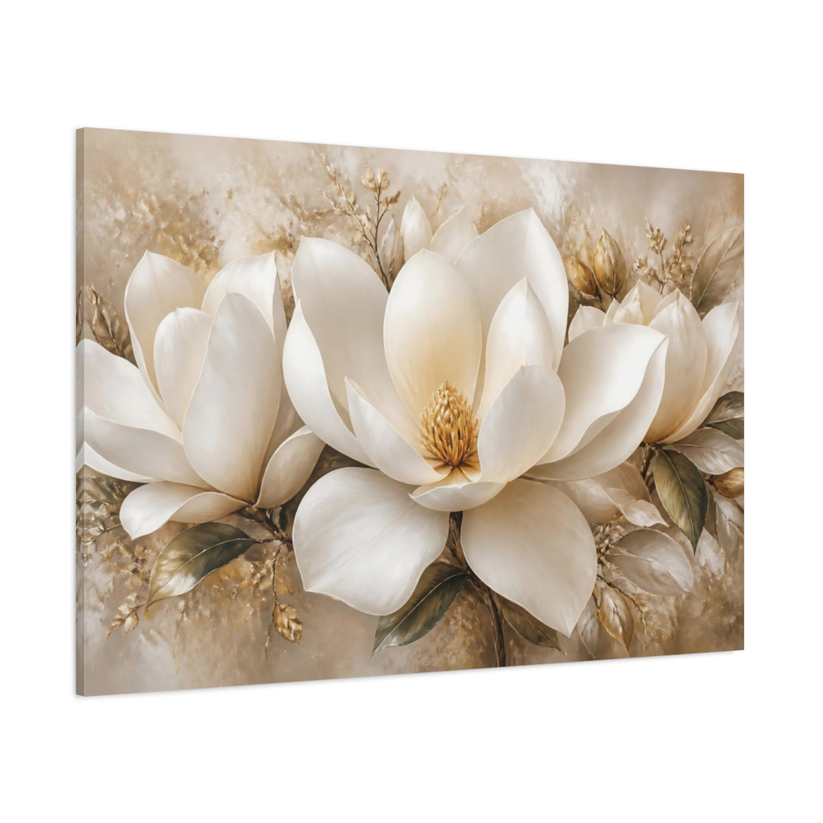 Side Mockup 1. Cream Magnolia Blossom shown as canvas print