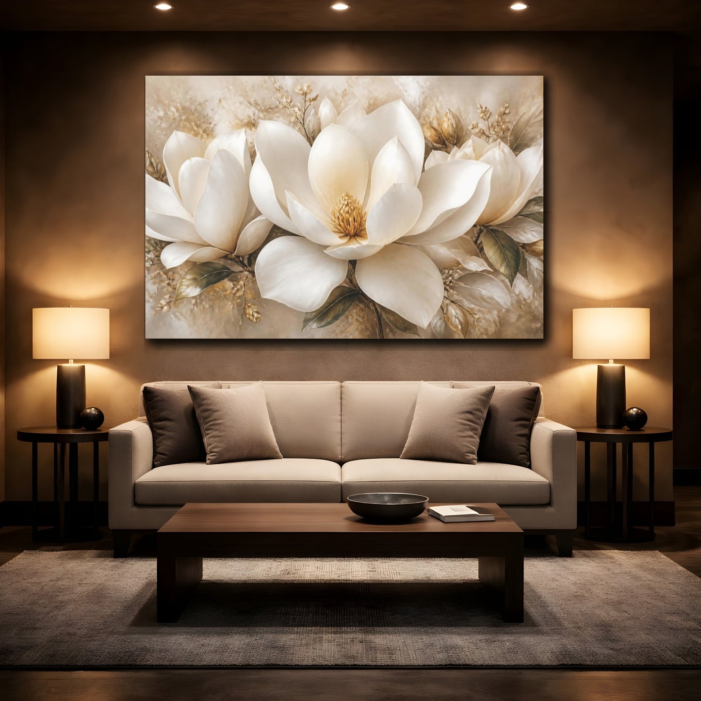 Mockup 2. Cream Magnolia Blossom shown as canvas print