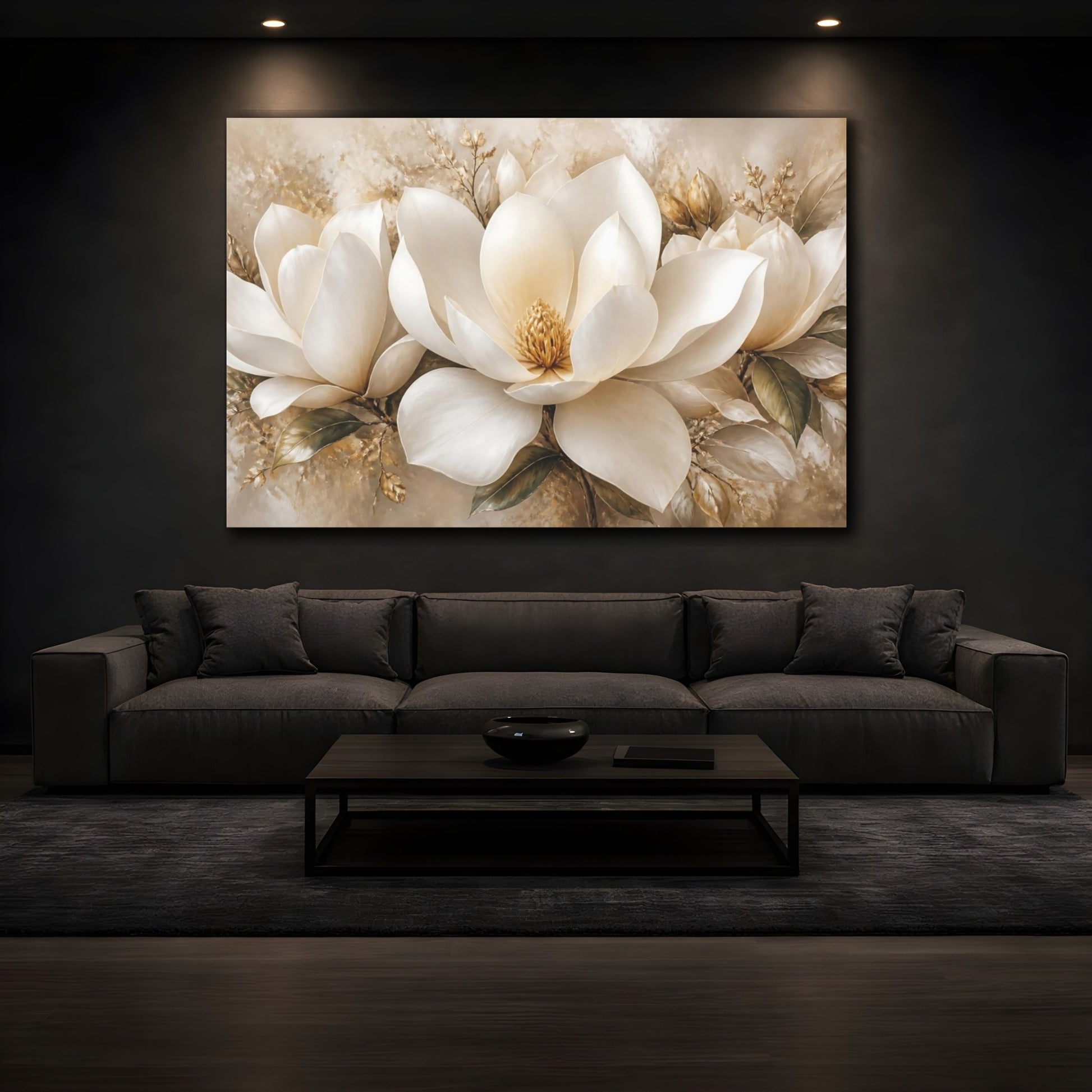 Mockup 3. Cream Magnolia Blossom shown as canvas print
