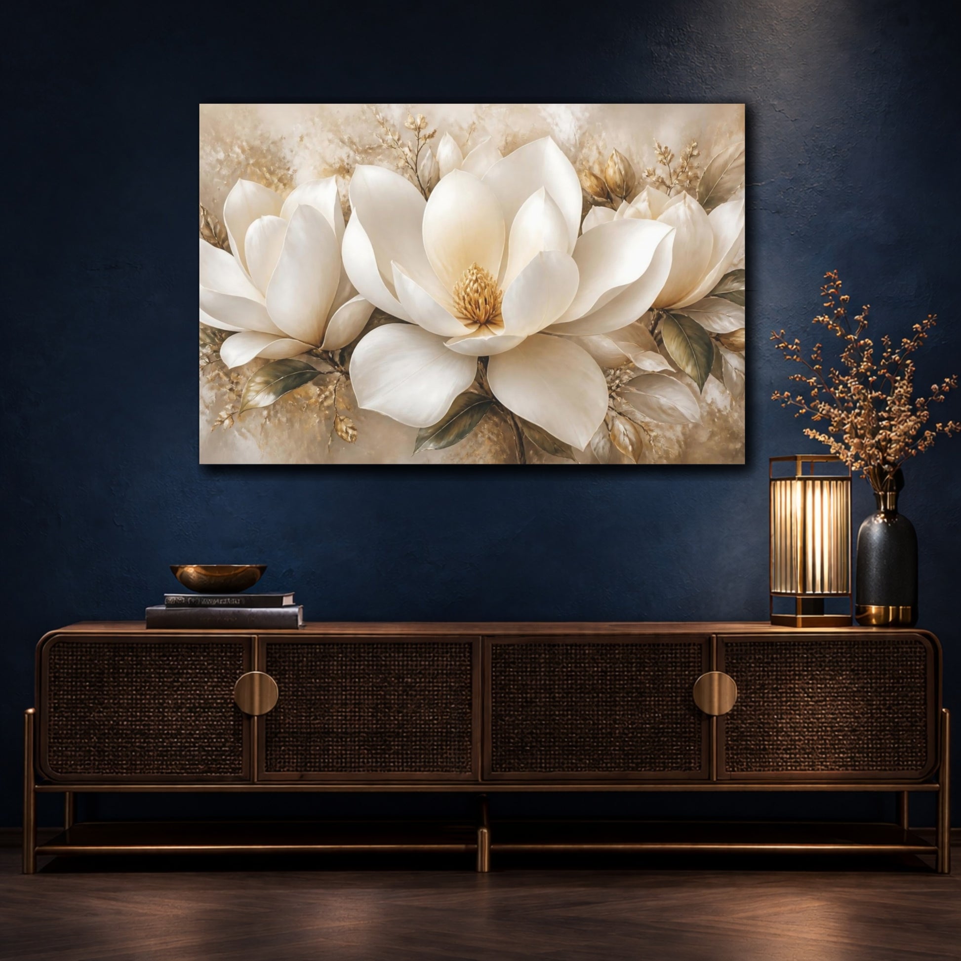 Mockup 4. Cream Magnolia Blossom shown as canvas print