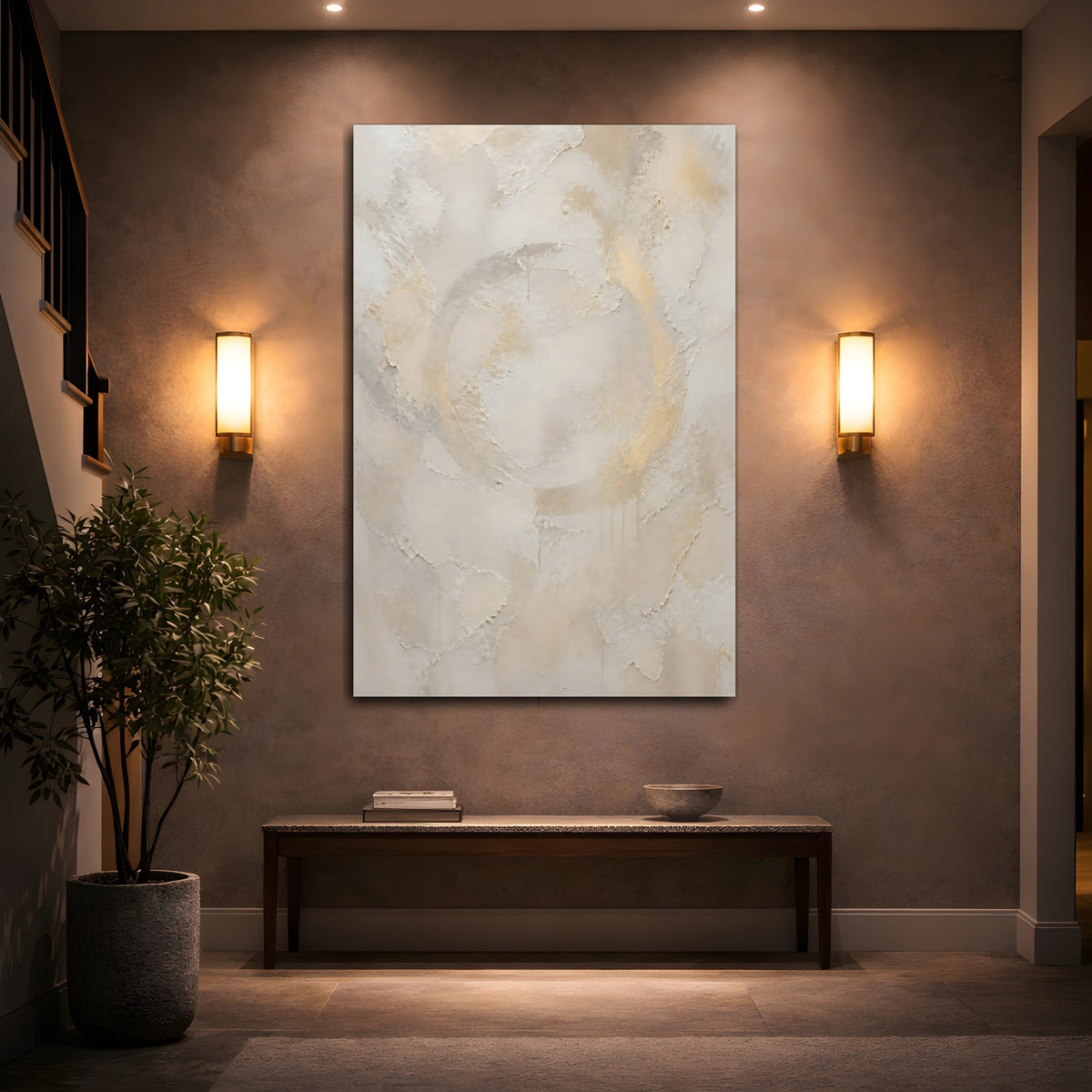 Mockup 2. Cream Opal Floating Ring shown as canvas print