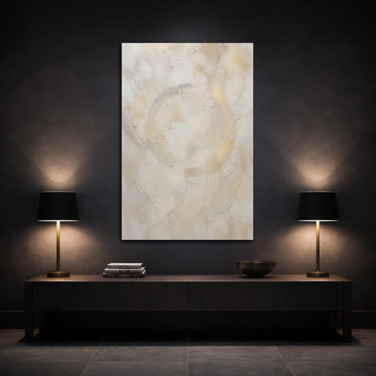 Mockup 3. Cream Opal Floating Ring shown as canvas print