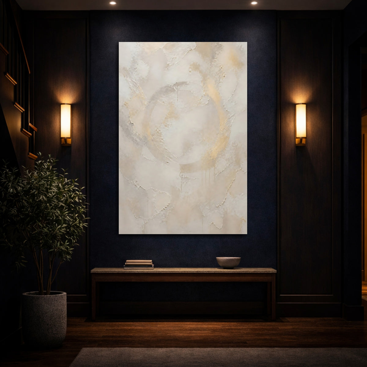 Mockup 4. Cream Opal Floating Ring shown as canvas print