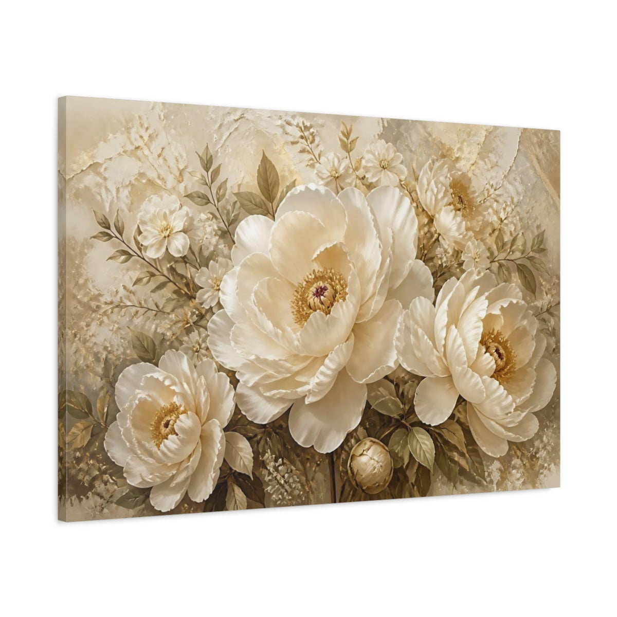 Main Mockup. Cream Peony Bouquet shown as canvas print