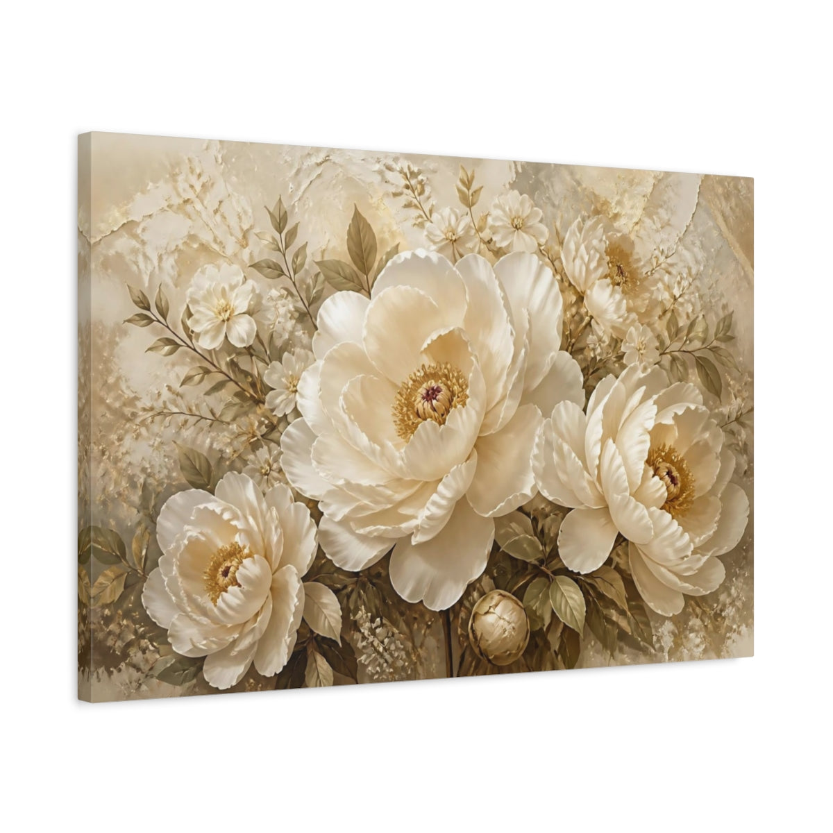 Side Mockup 2. Cream Peony Bouquet shown as canvas print