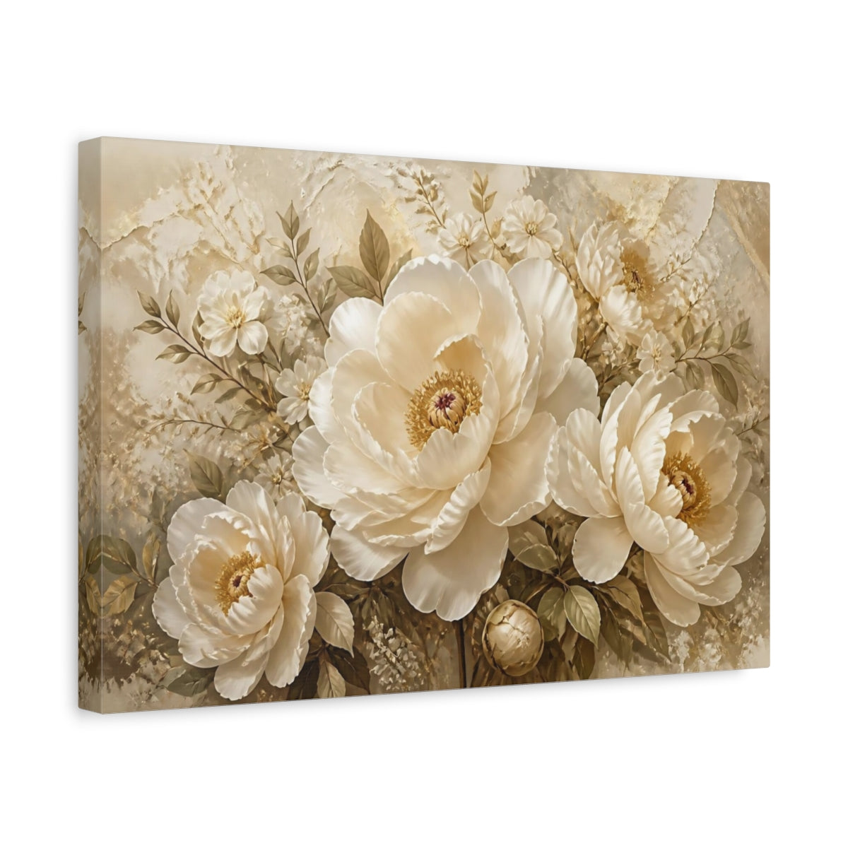 Side Mockup 4. Cream Peony Bouquet shown as canvas print