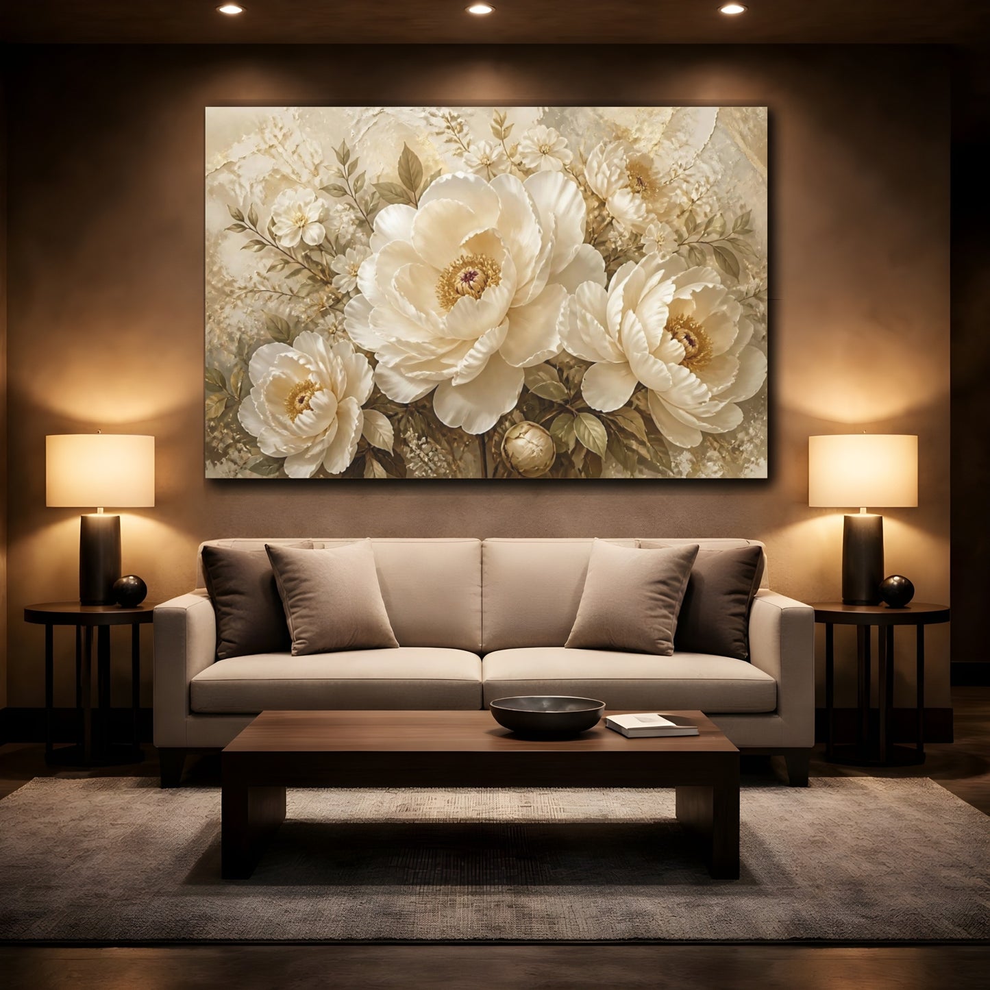 Mockup 2. Cream Peony Bouquet shown as canvas print