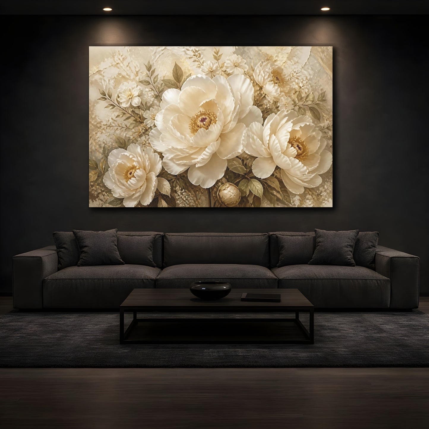 Mockup 3. Cream Peony Bouquet shown as canvas print