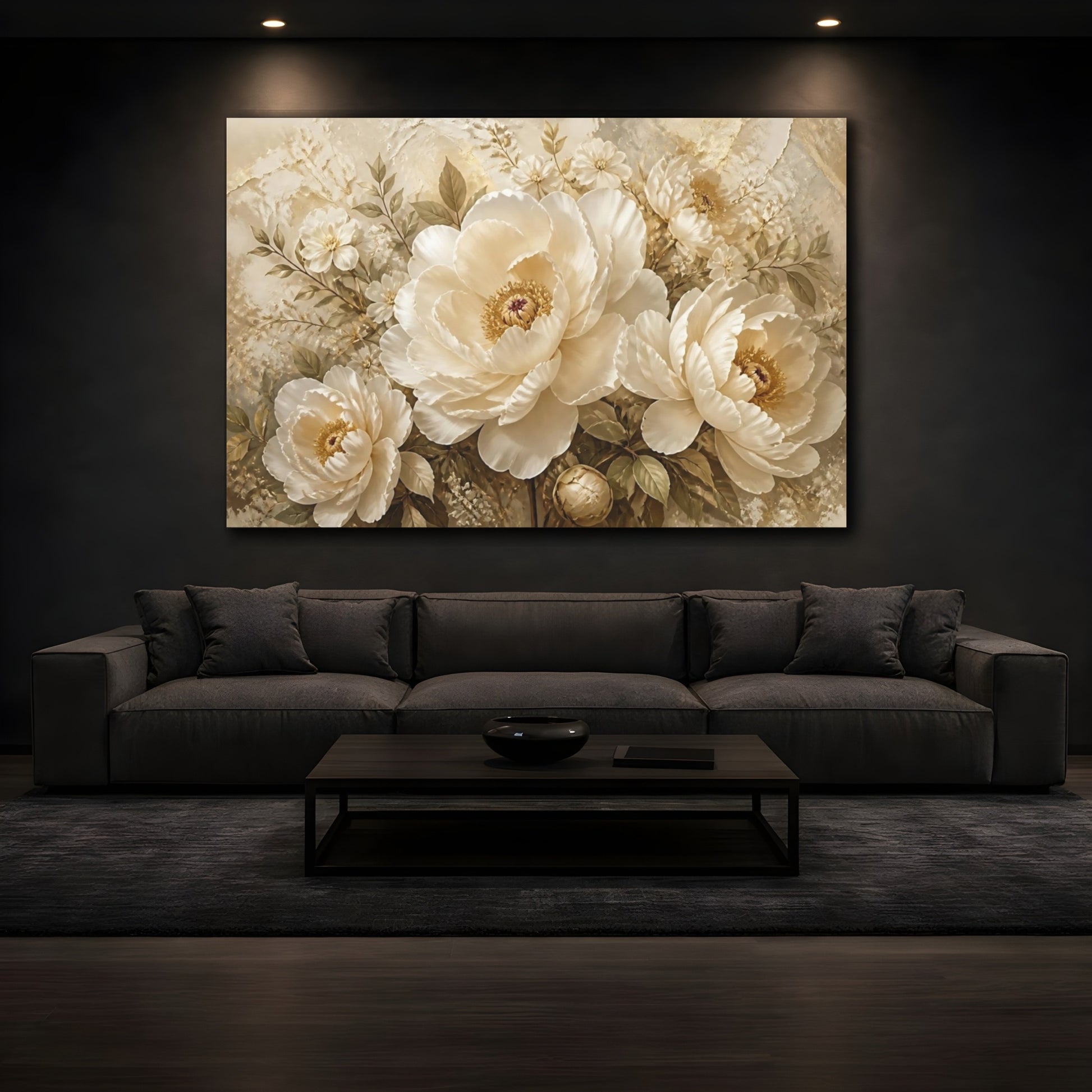 Mockup 3. Cream Peony Bouquet shown as canvas print
