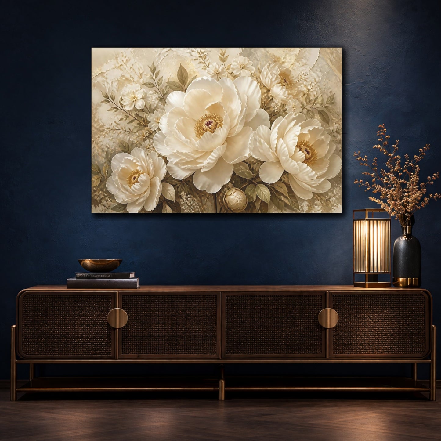 Mockup 4. Cream Peony Bouquet shown as canvas print