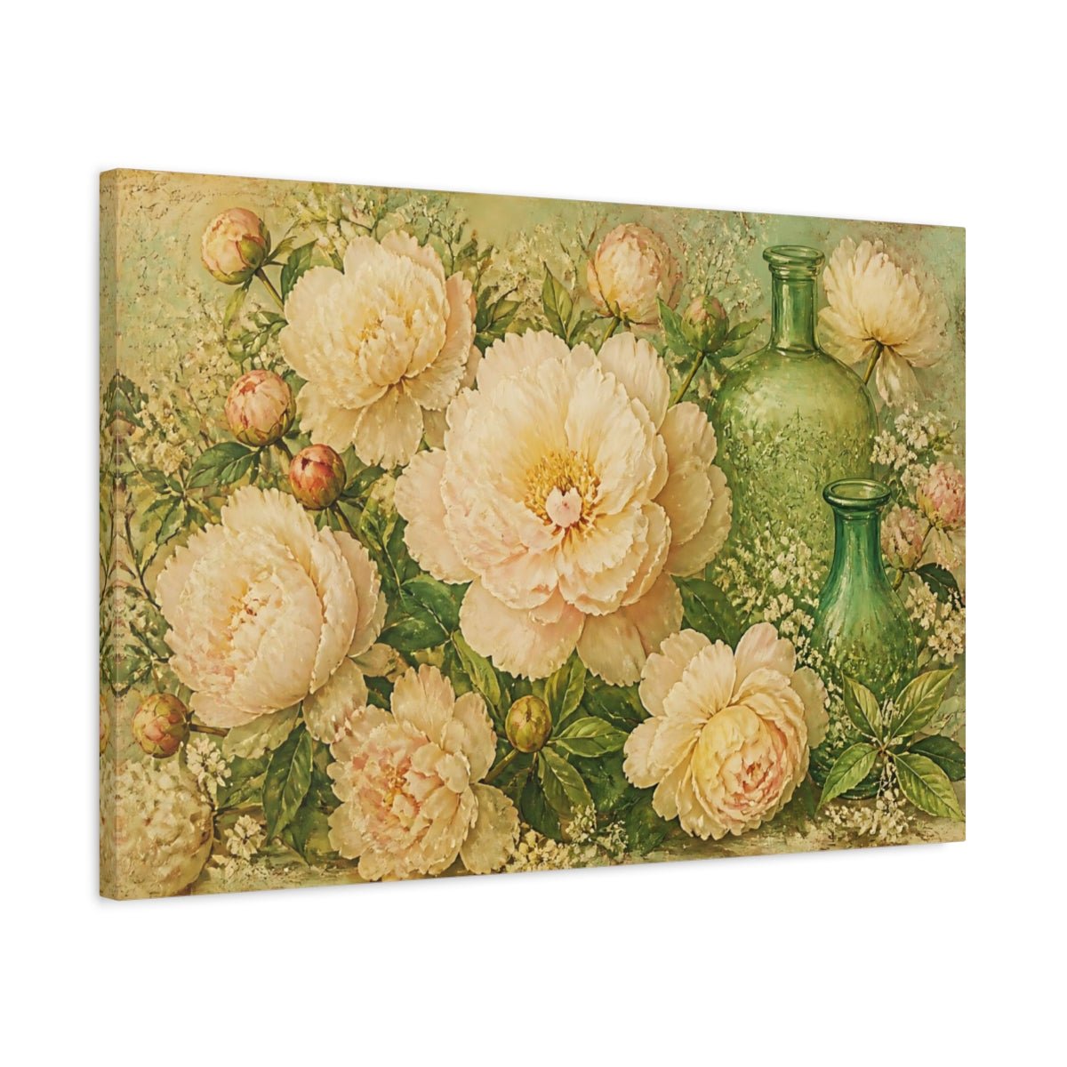 Cream Peony Floral Bouquet Canvas Print – Living Room, Above Fireplace - YesArtYes