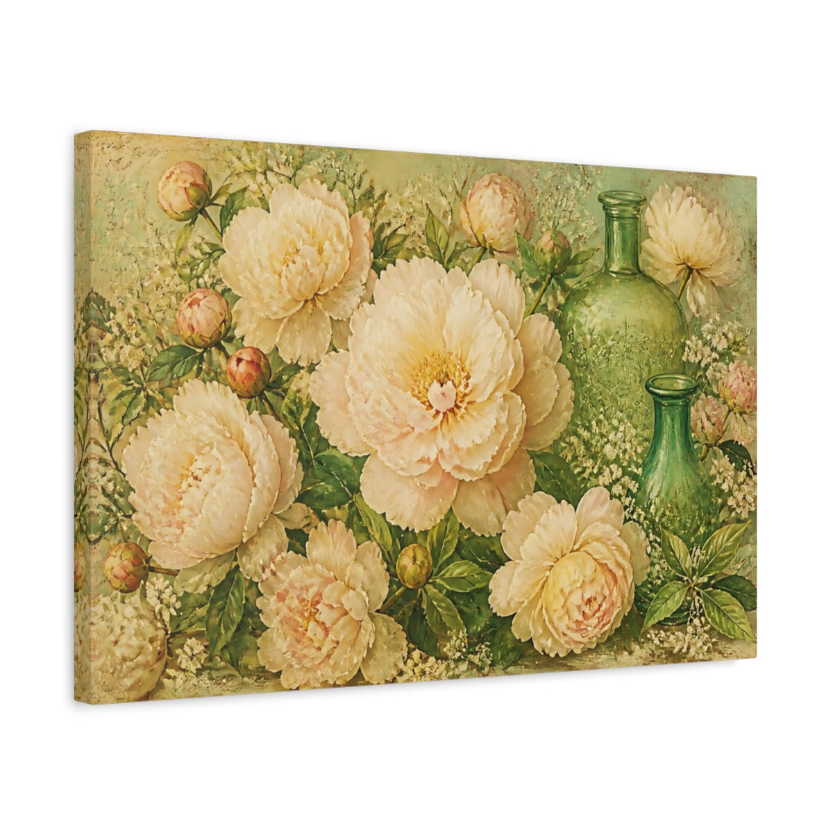 Side Mockup 3. Cream Peony Floral Bouquet shown as canvas print