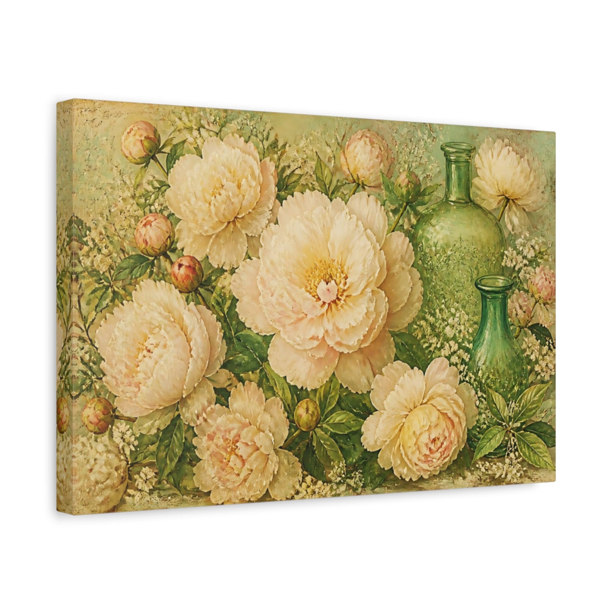 Side Mockup 4. Cream Peony Floral Bouquet shown as canvas print