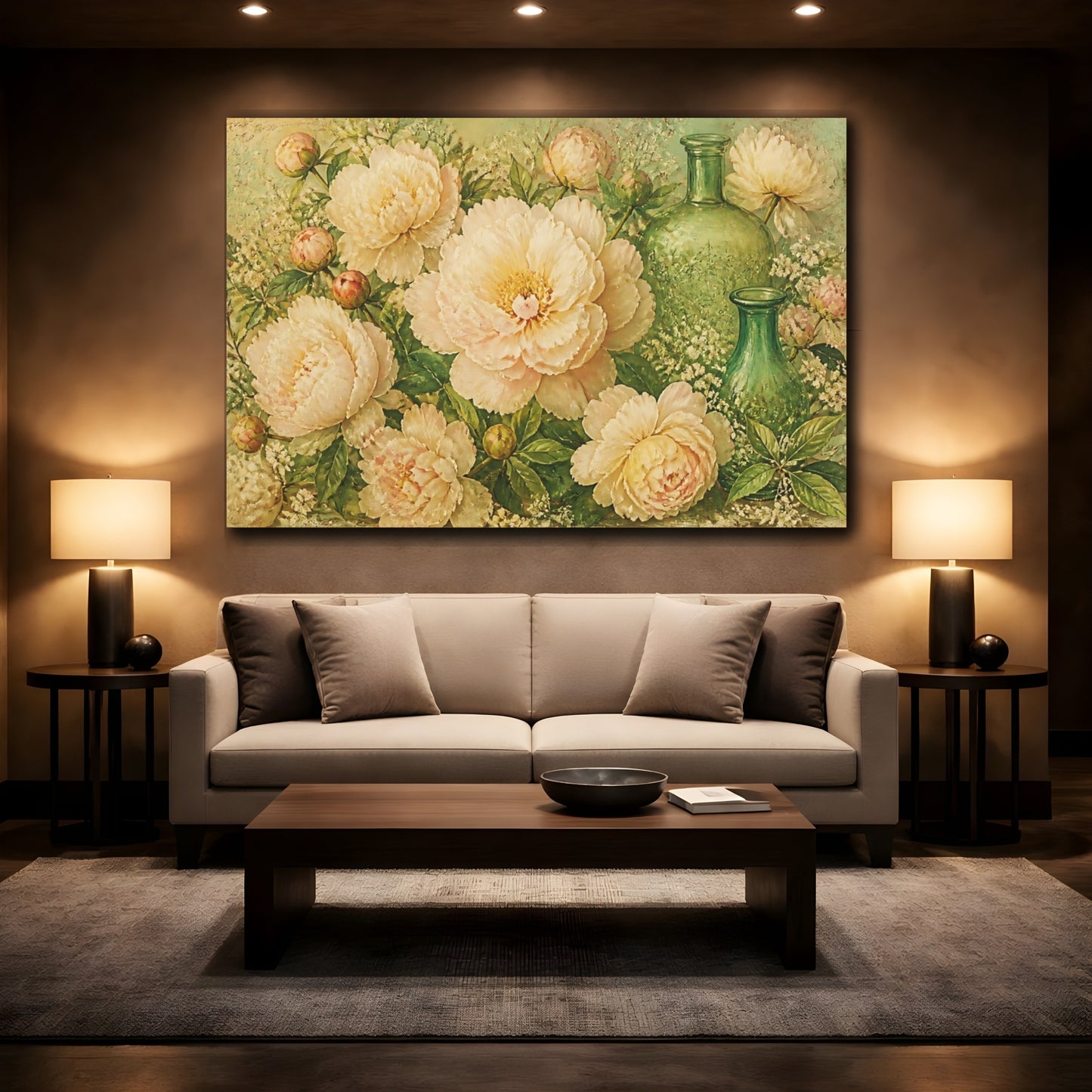 Mockup 2. Cream Peony Floral Bouquet shown as canvas print
