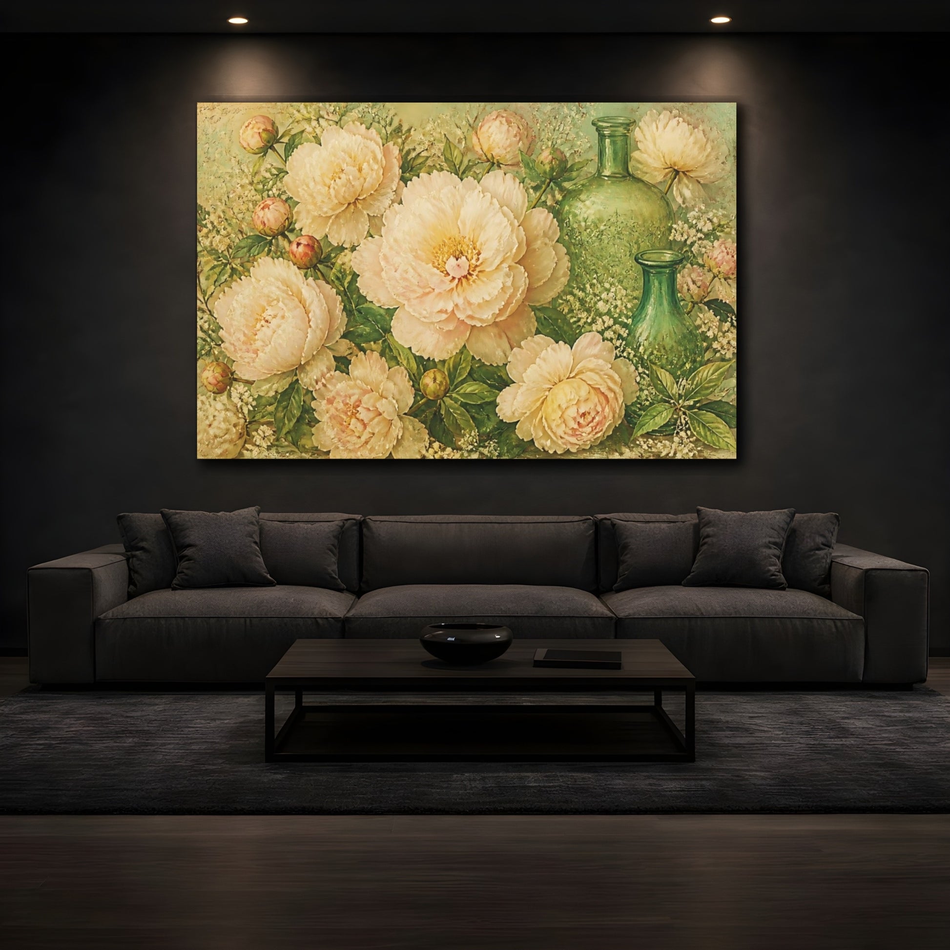 Mockup 3. Cream Peony Floral Bouquet shown as canvas print