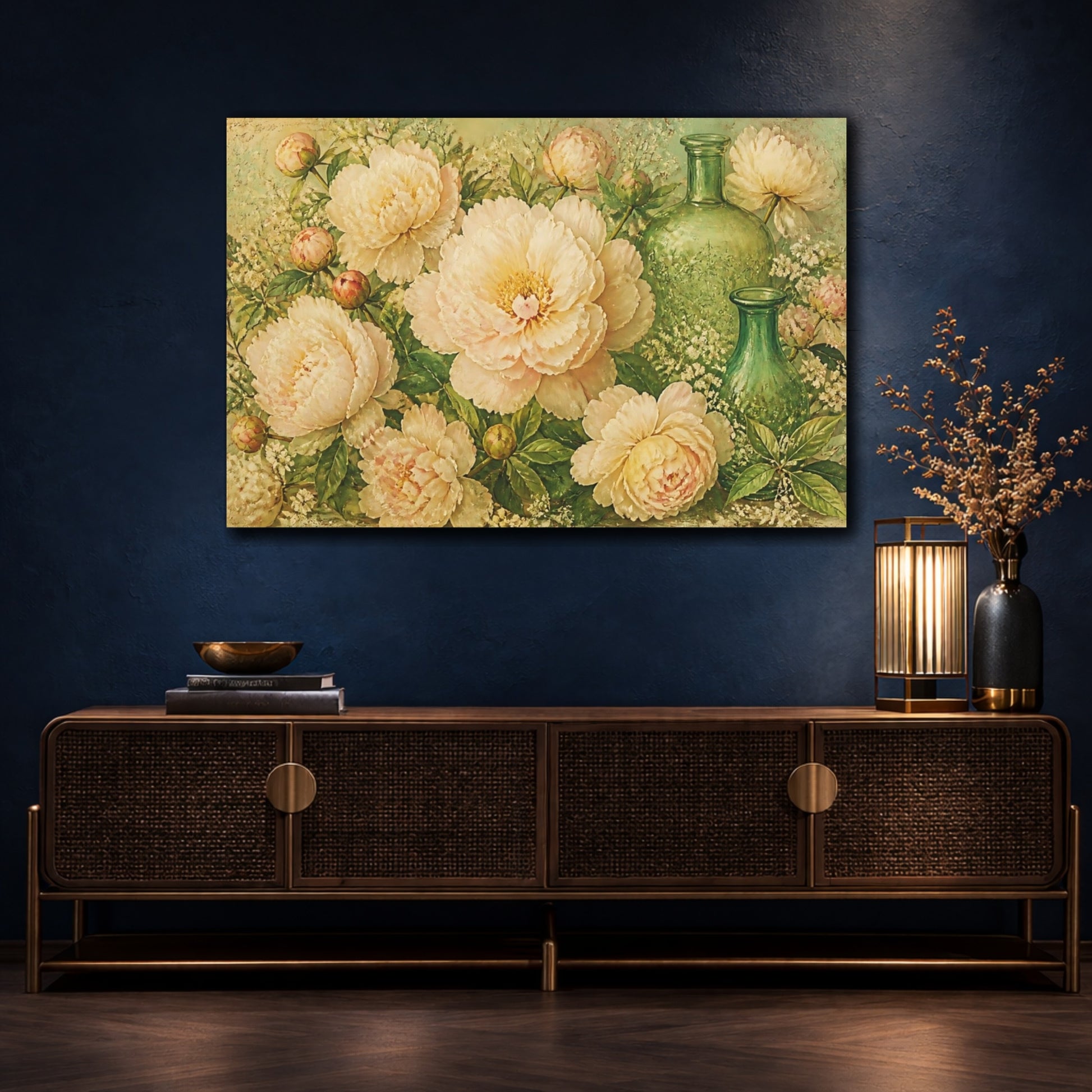 Mockup 4. Cream Peony Floral Bouquet shown as canvas print