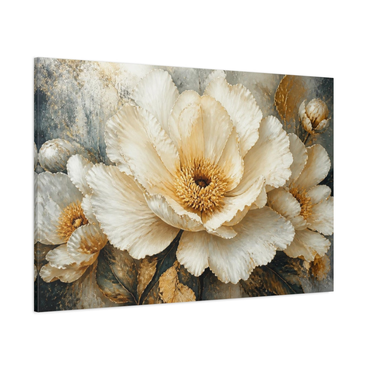 Side Mockup 1. Cream Petal Luxury Bloom shown as canvas print