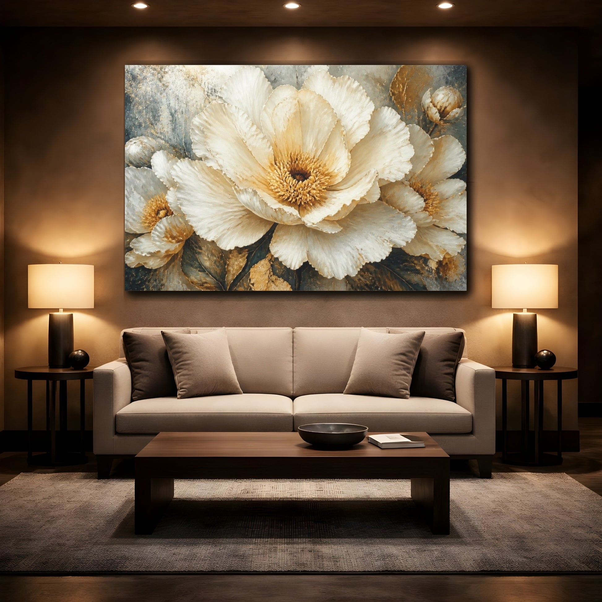 Mockup 2. Cream Petal Luxury Bloom shown as canvas print