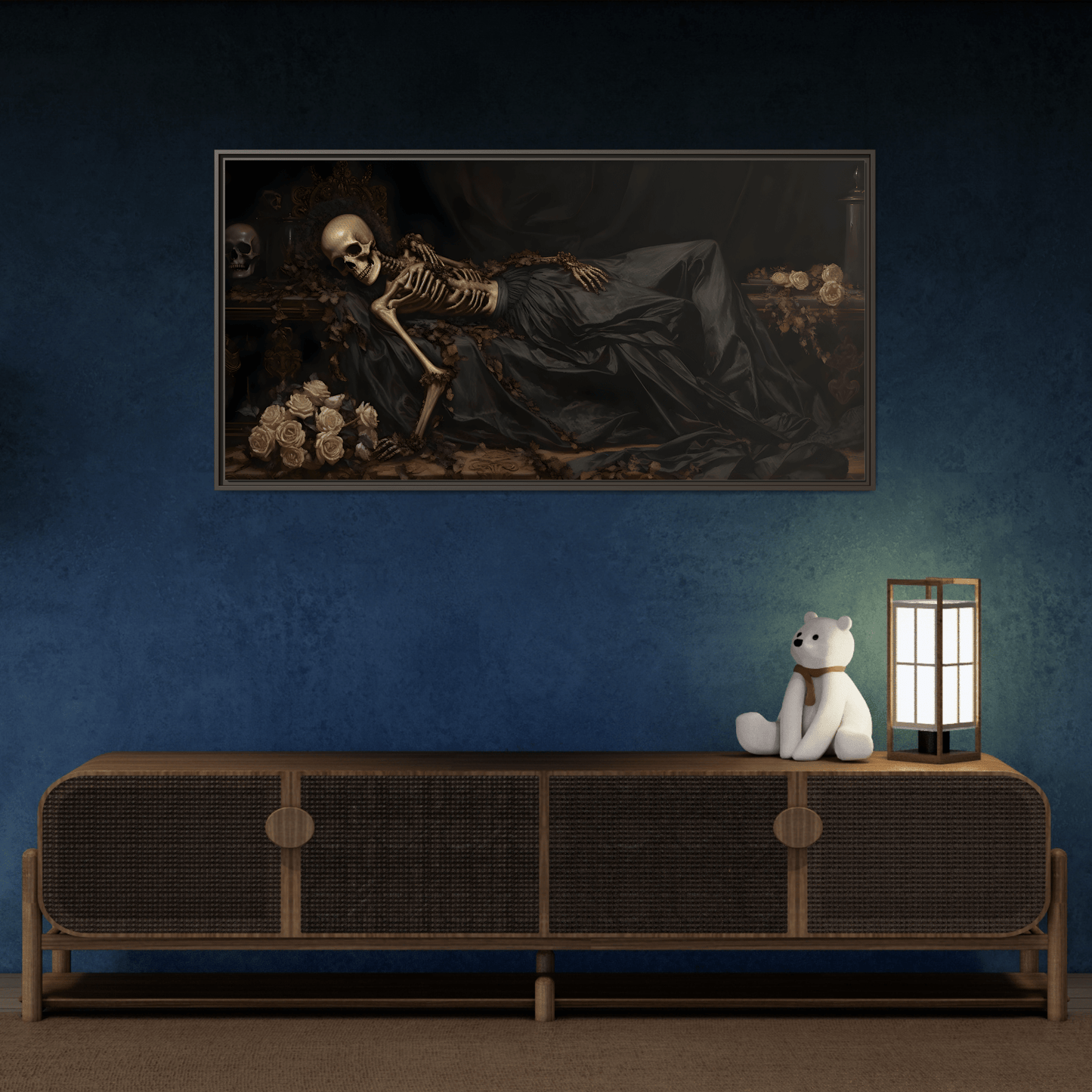 Creepy Eternal Slumber Canvas Print - Sleeping Skeleton Halloween Wall Art - YesArtYes