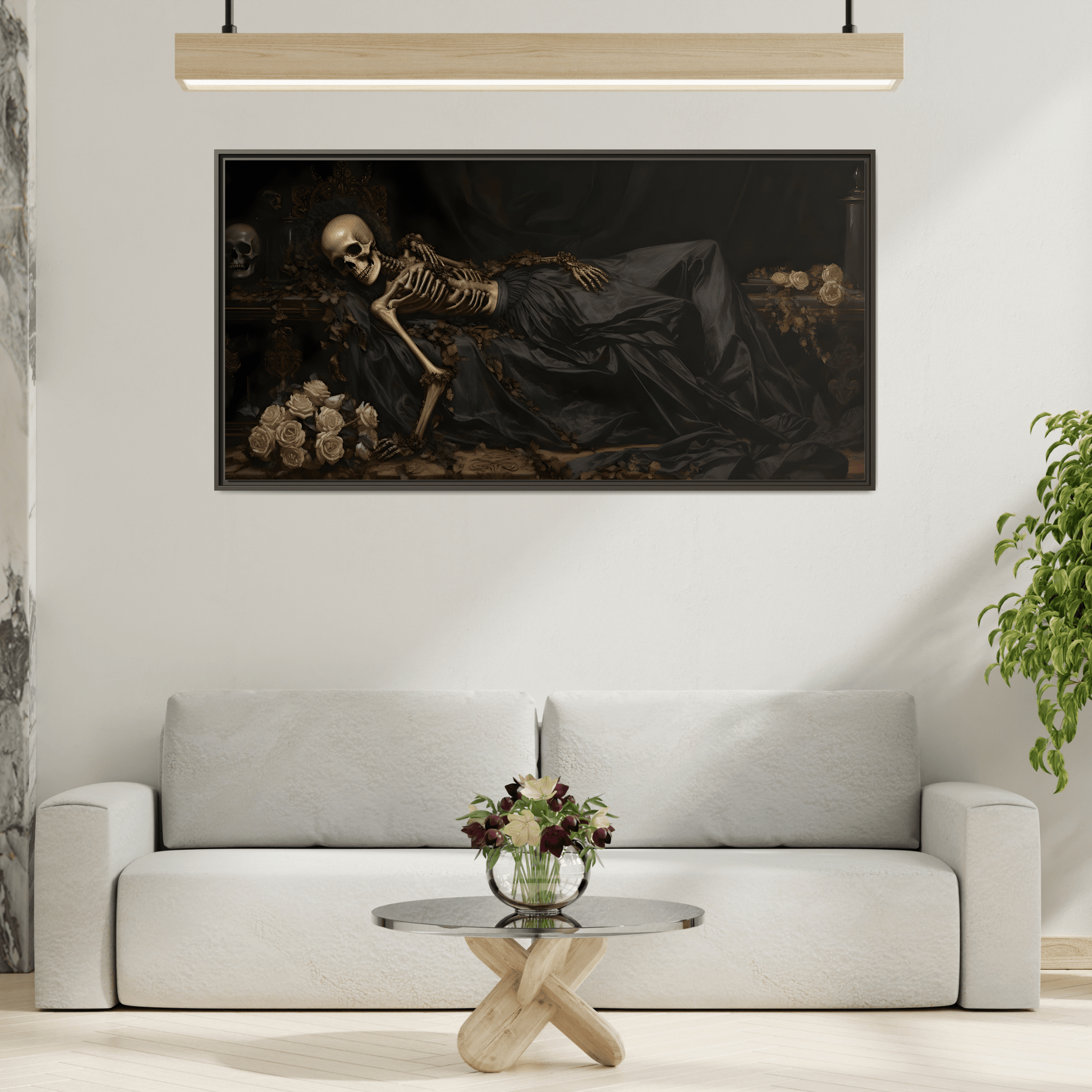 Creepy Eternal Slumber Canvas Print - Sleeping Skeleton Halloween Wall Art - YesArtYes