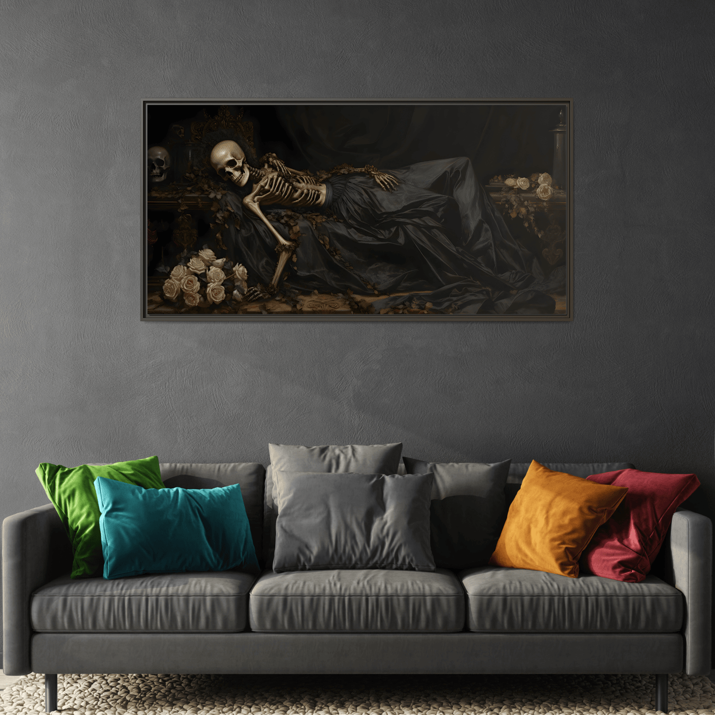 Creepy Eternal Slumber Canvas Print - Sleeping Skeleton Halloween Wall Art - YesArtYes