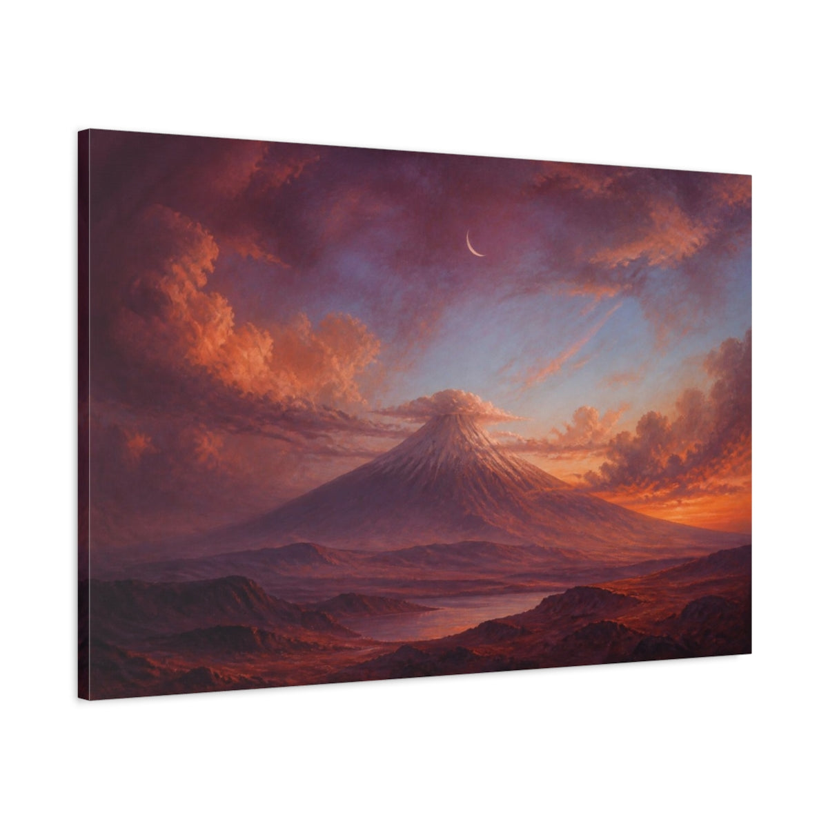 Main Mockup. Crescent Over Sleeping Volcano shown as canvas print