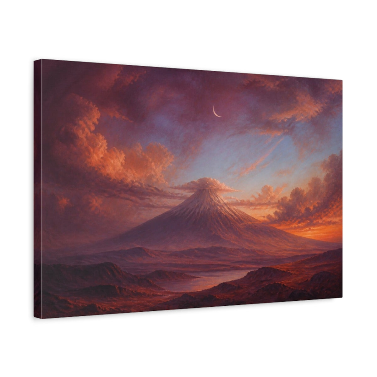 Side Mockup 3. Crescent Over Sleeping Volcano shown as canvas print
