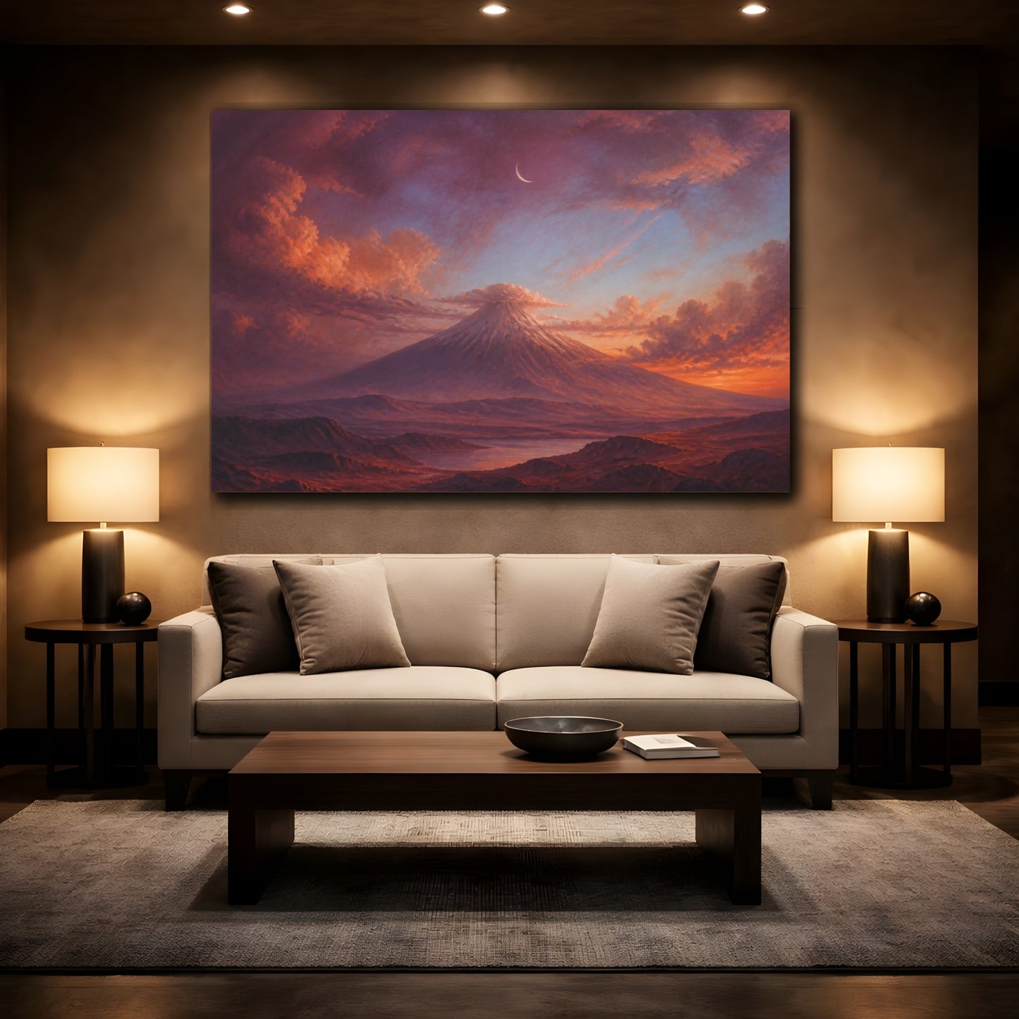 Mockup 2. Crescent Over Sleeping Volcano shown as canvas print
