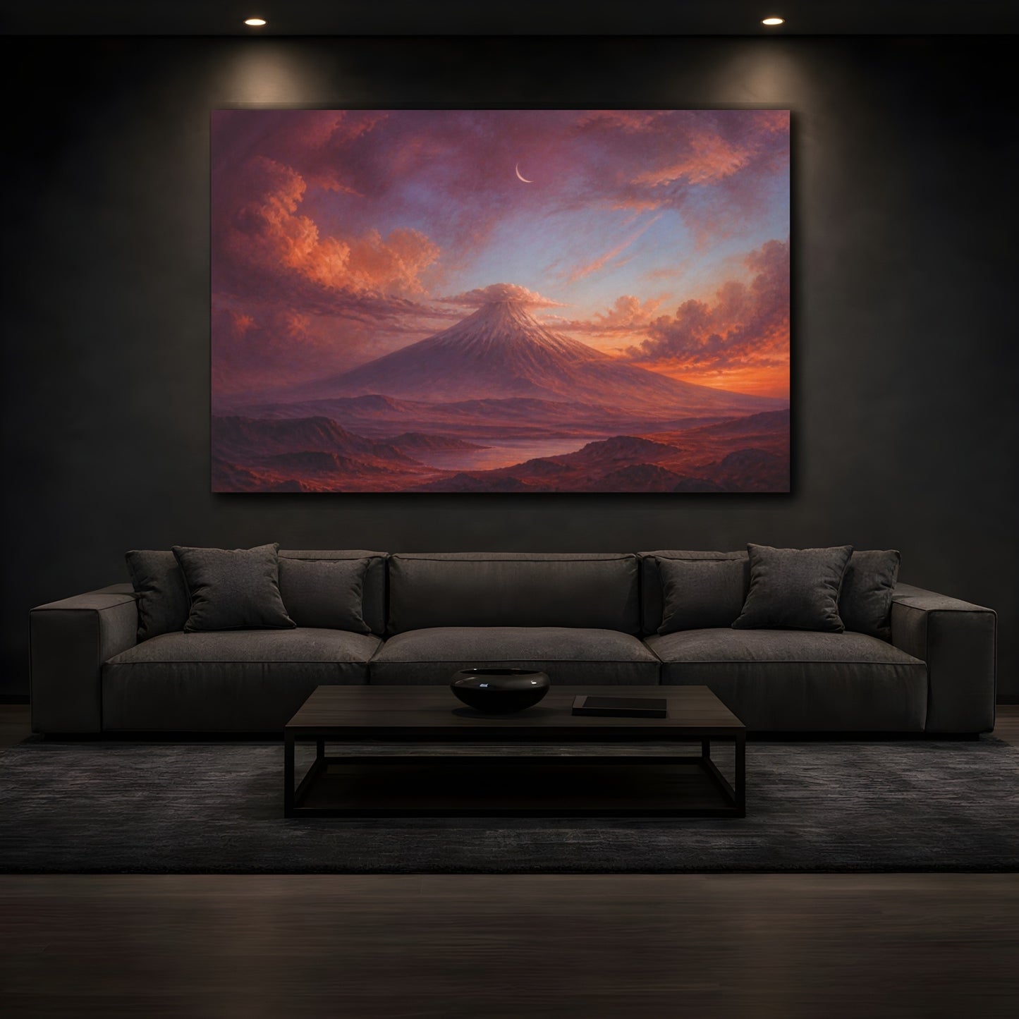 Mockup 3. Crescent Over Sleeping Volcano shown as canvas print