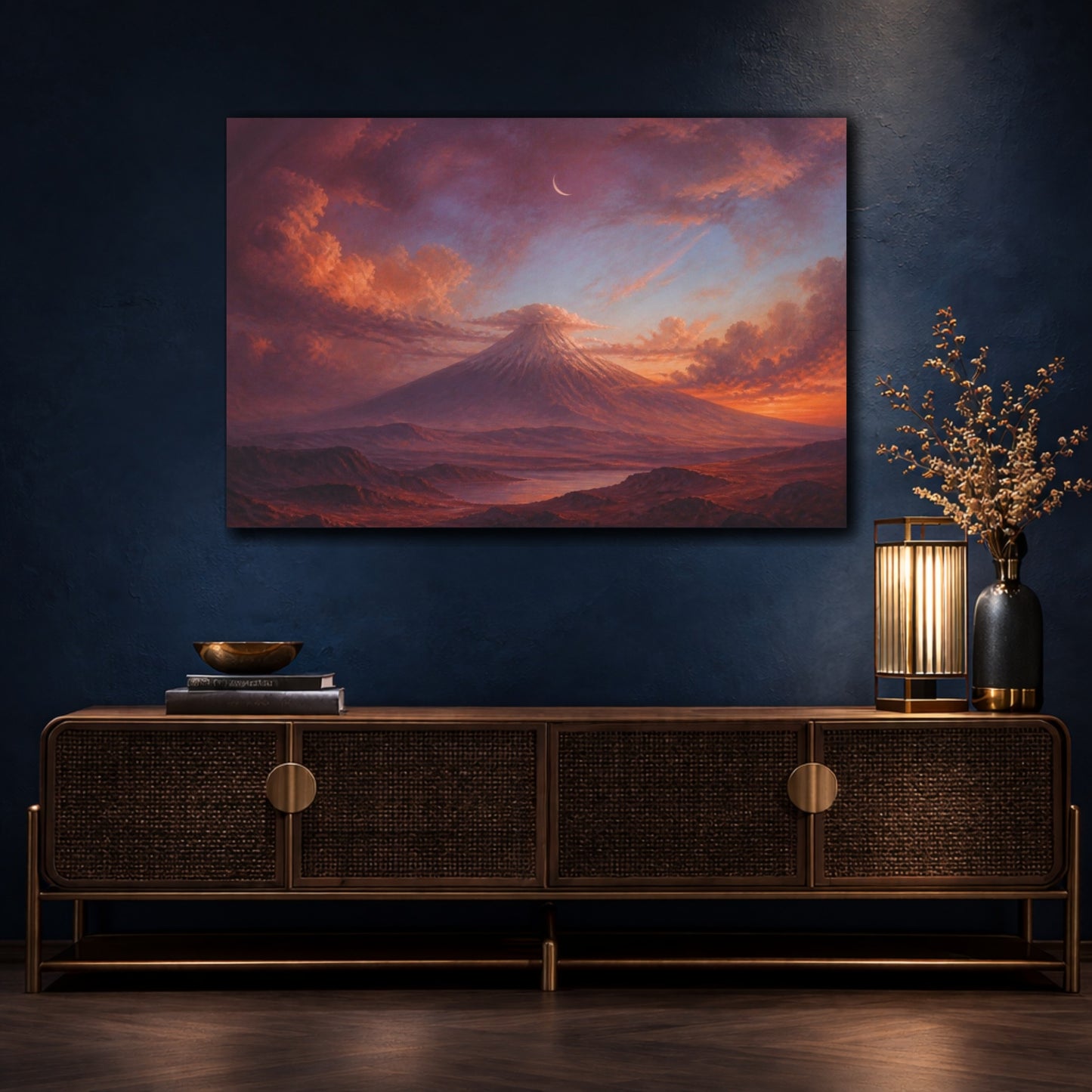 Mockup 4. Crescent Over Sleeping Volcano shown as canvas print
