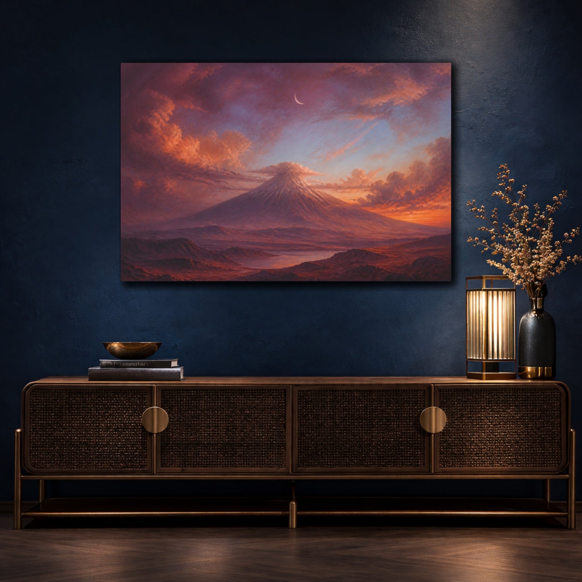 Mockup 4. Crescent Over Sleeping Volcano shown as canvas print