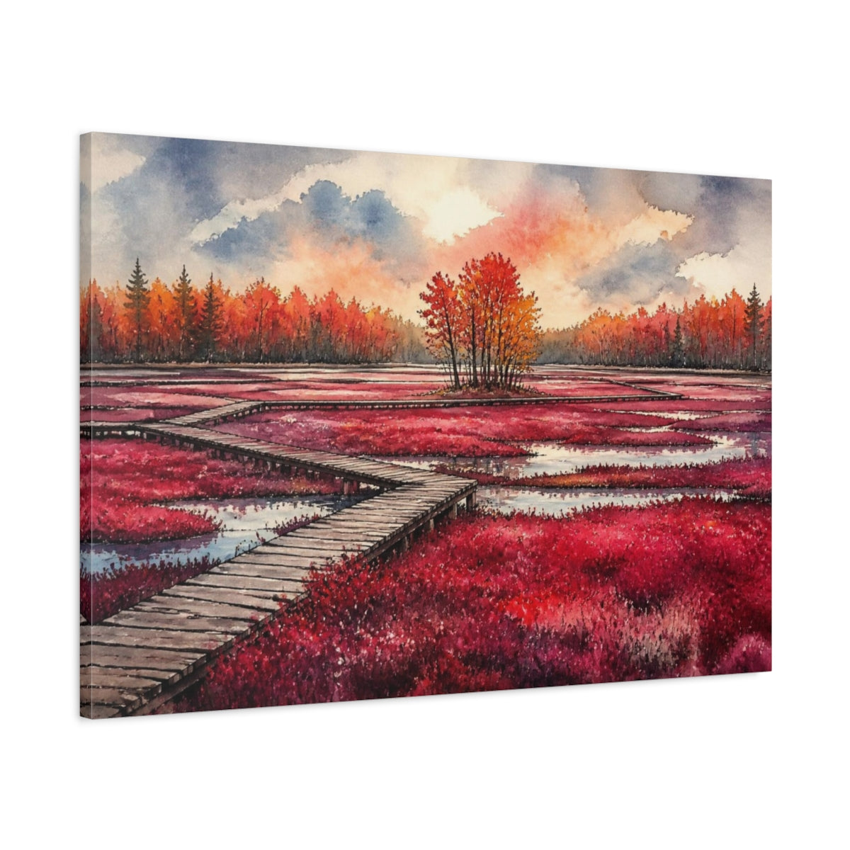 Main Mockup. Crimson Bog Landscape shown as canvas print