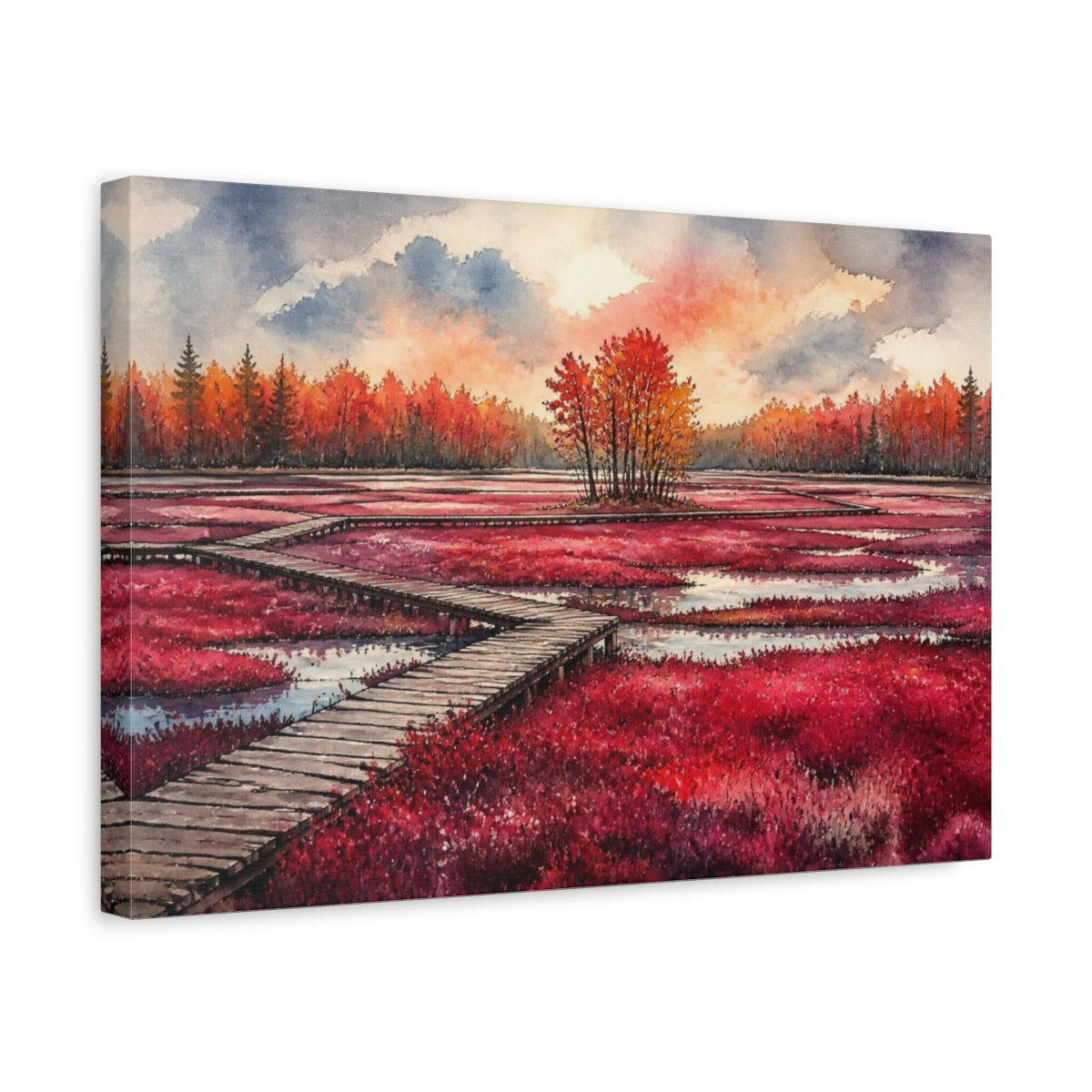 Side Mockup 4. Crimson Bog Landscape shown as canvas print