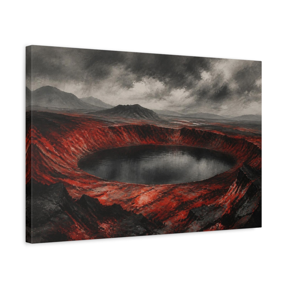 Side Mockup 3. Crimson Caldera Landscape shown as canvas print