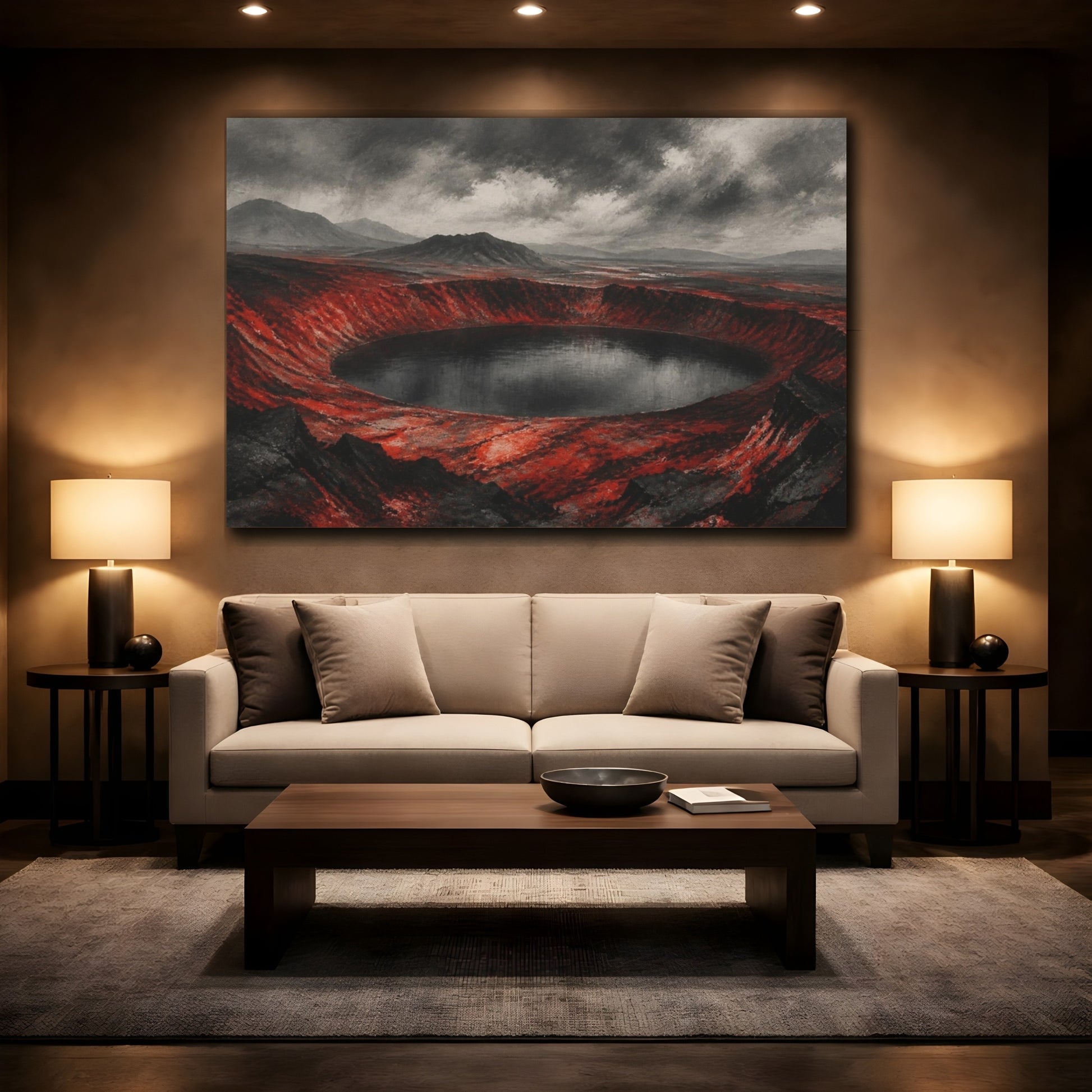 Mockup 2. Crimson Caldera Landscape shown as canvas print
