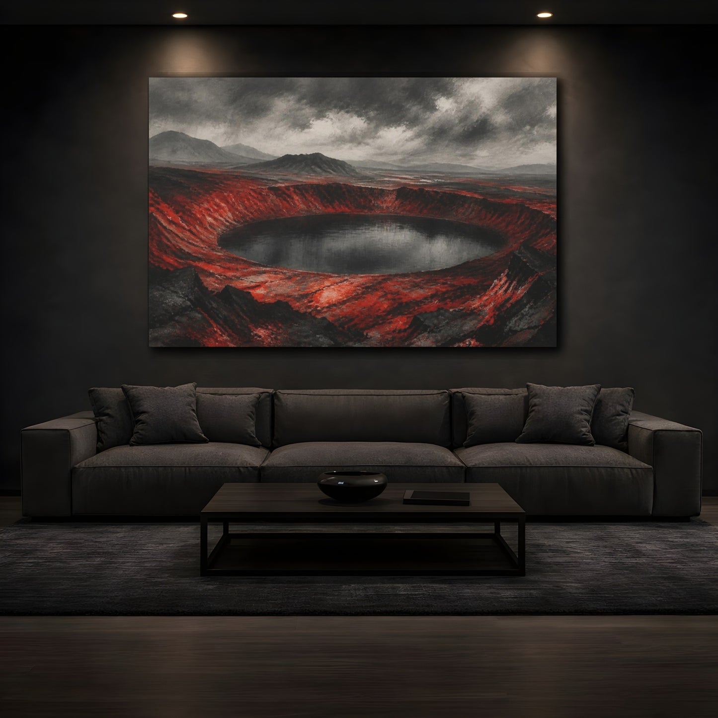 Mockup 3. Crimson Caldera Landscape shown as canvas print