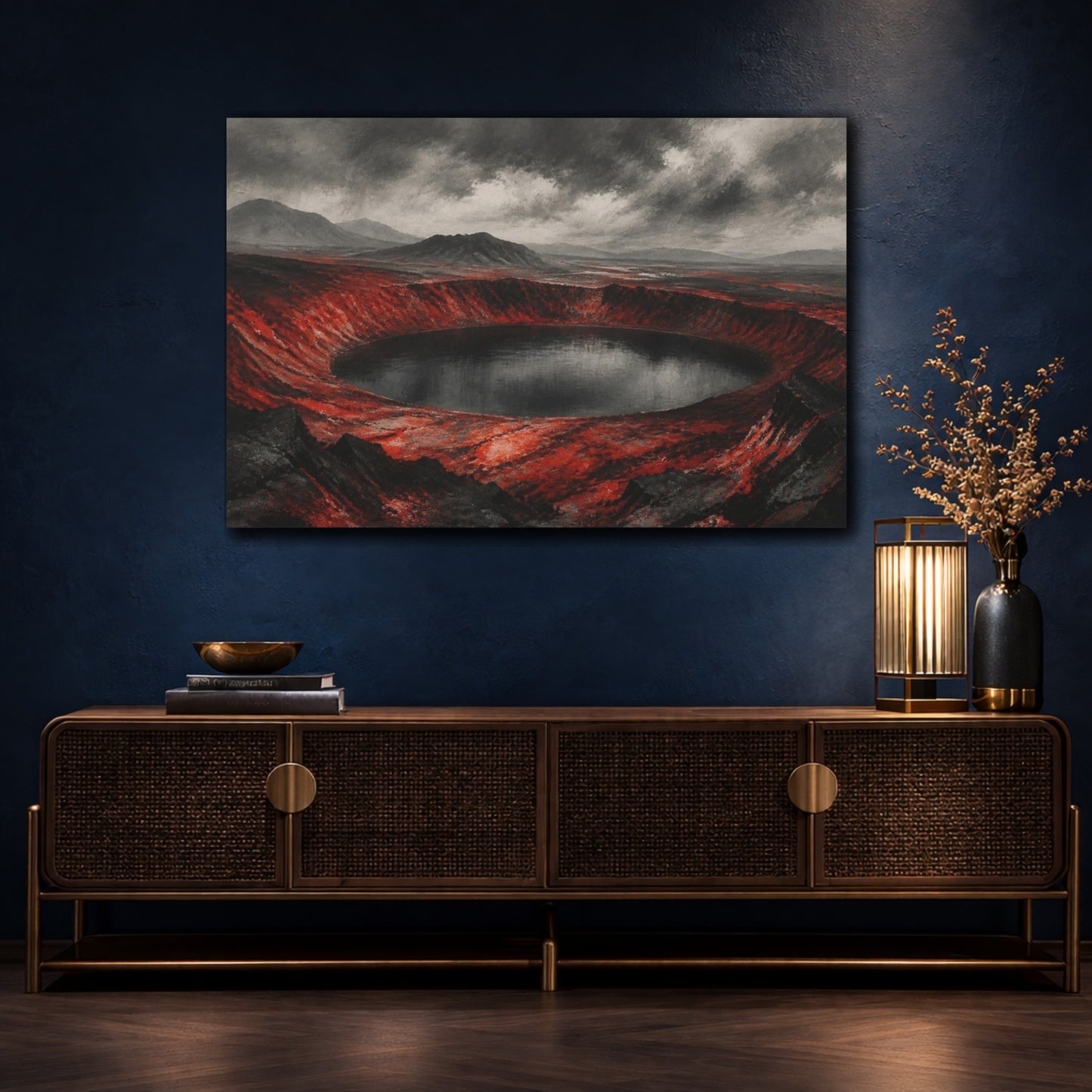 Mockup 4. Crimson Caldera Landscape shown as canvas print