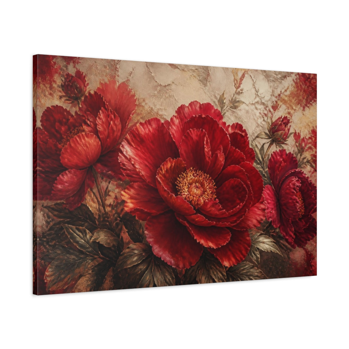 Main Mockup. Crimson Floral Peony shown as canvas print