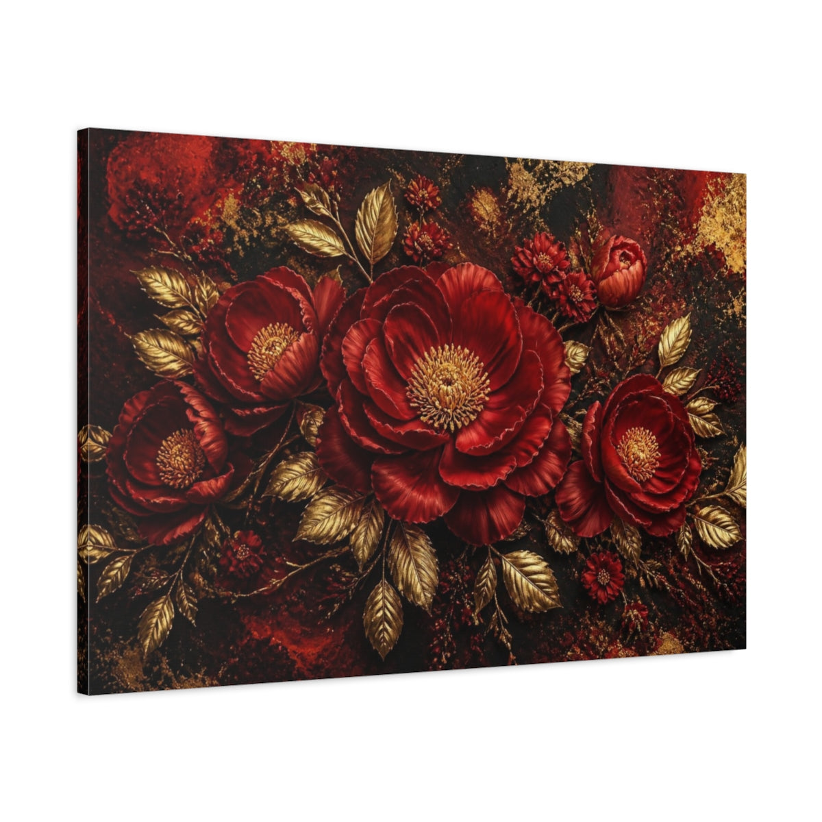 Main Mockup. Crimson Floral Peony shown as canvas print