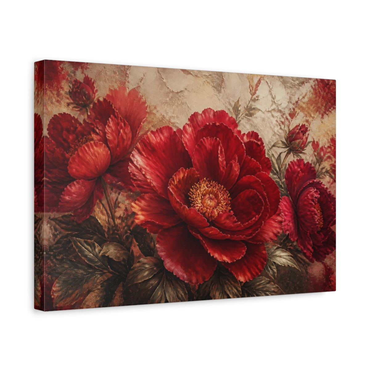 Side Mockup 4. Crimson Floral Peony shown as canvas print