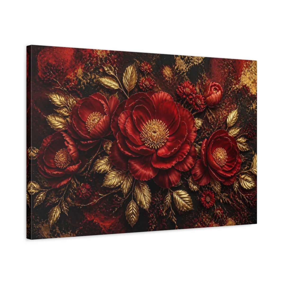 Side Mockup 2. Crimson Floral Peony shown as canvas print