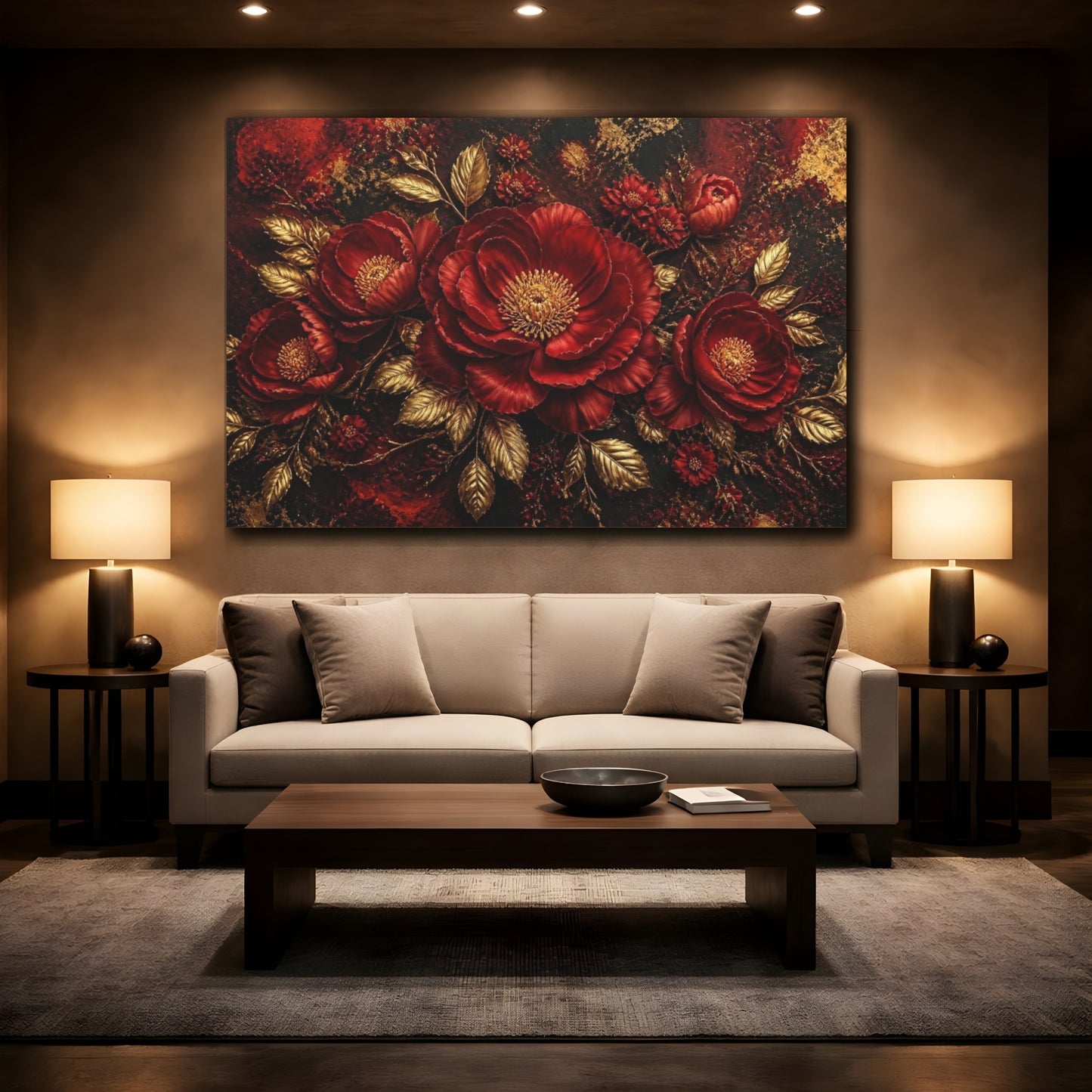 Mockup 2. Crimson Floral Peony shown as canvas print