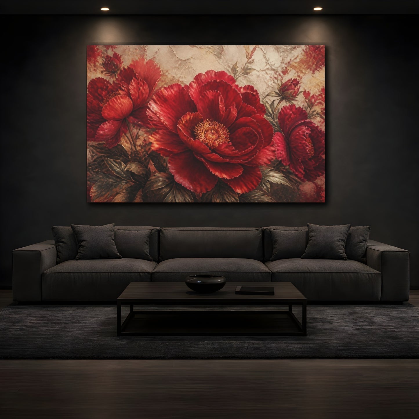 Mockup 3. Crimson Floral Peony shown as canvas print