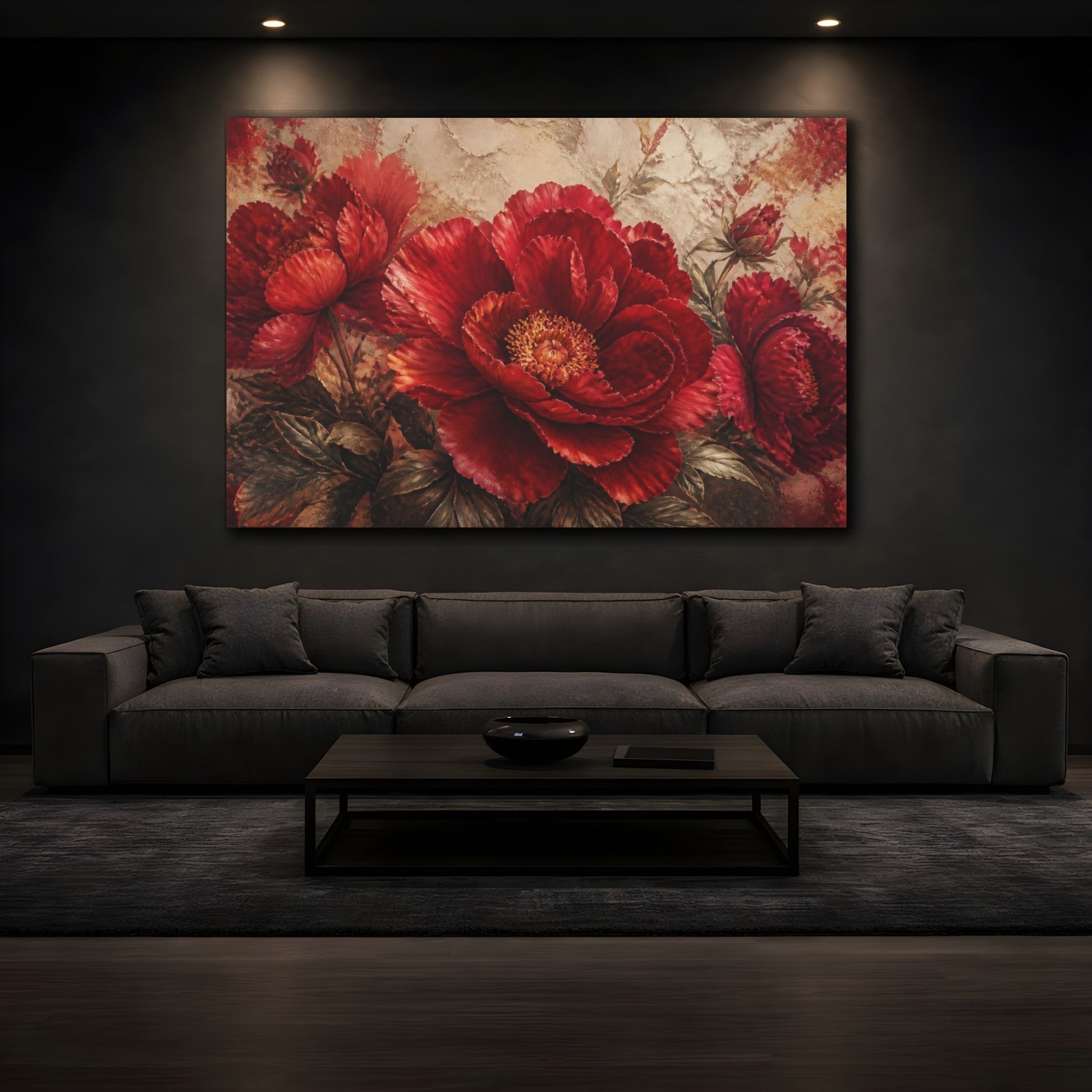 Mockup 3. Crimson Floral Peony shown as canvas print