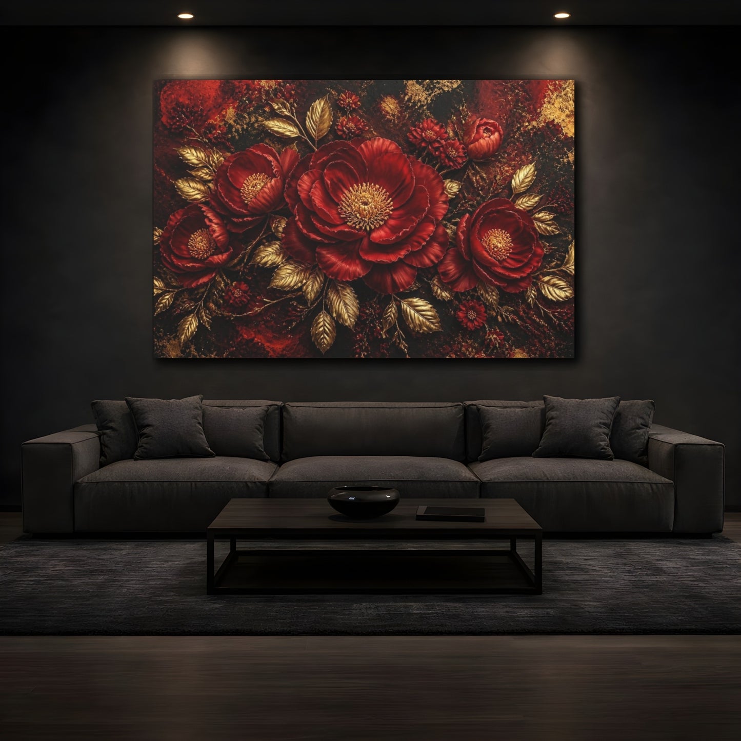Mockup 3. Crimson Floral Peony shown as canvas print