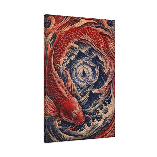 Main Mockup. Crimson Koi Vortex shown as canvas print